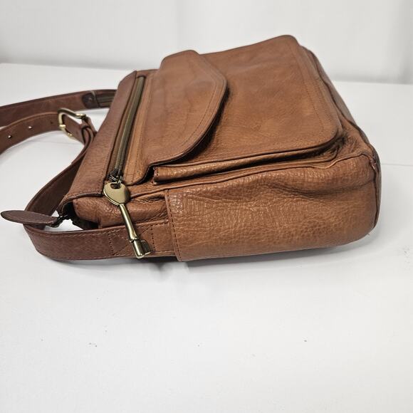 Fossil Ryder Satchel Purse Leather Handbag Crossbody Pebbled Classic Brown - Picture 7 of 16